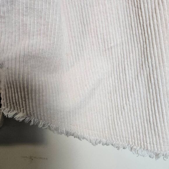 Zara Corduroy Shacket Jacket Cropped Oversized Cotton Cream Large Fringed Hem - Picture 6 of 8